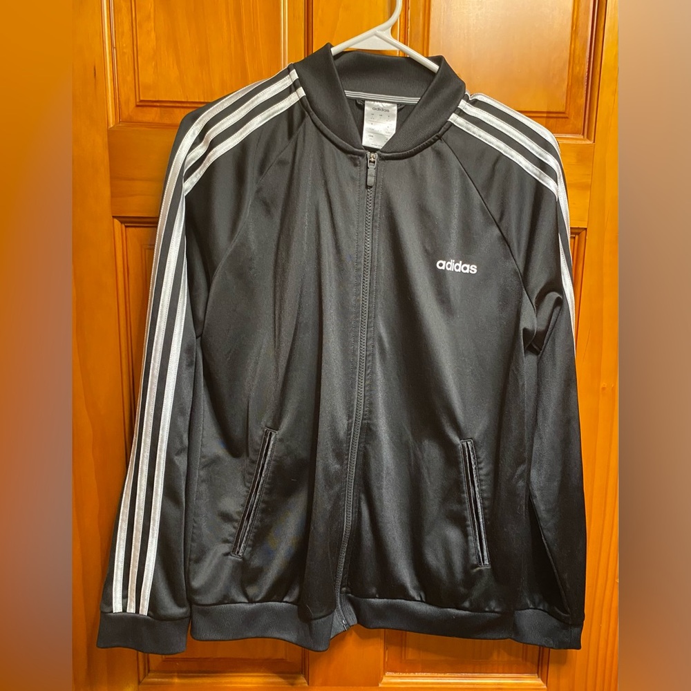 adidas Women’s Track Jacket Full Zip 3 Stripe Black Large - Picture 2 of 7